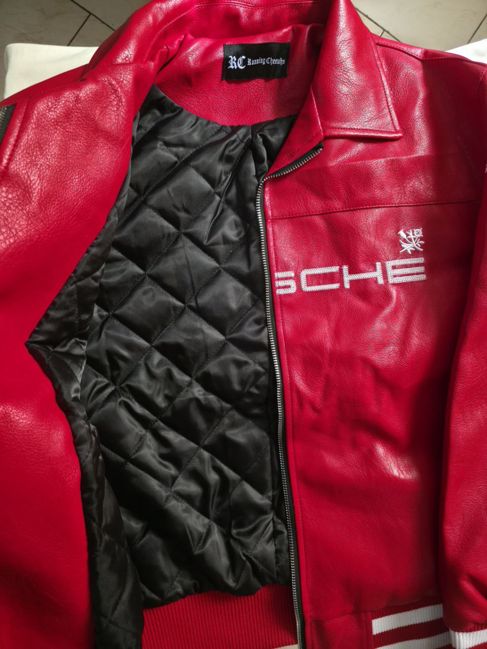 Chaqueta de Cuero Roja Aime Leon Dore × Porsche