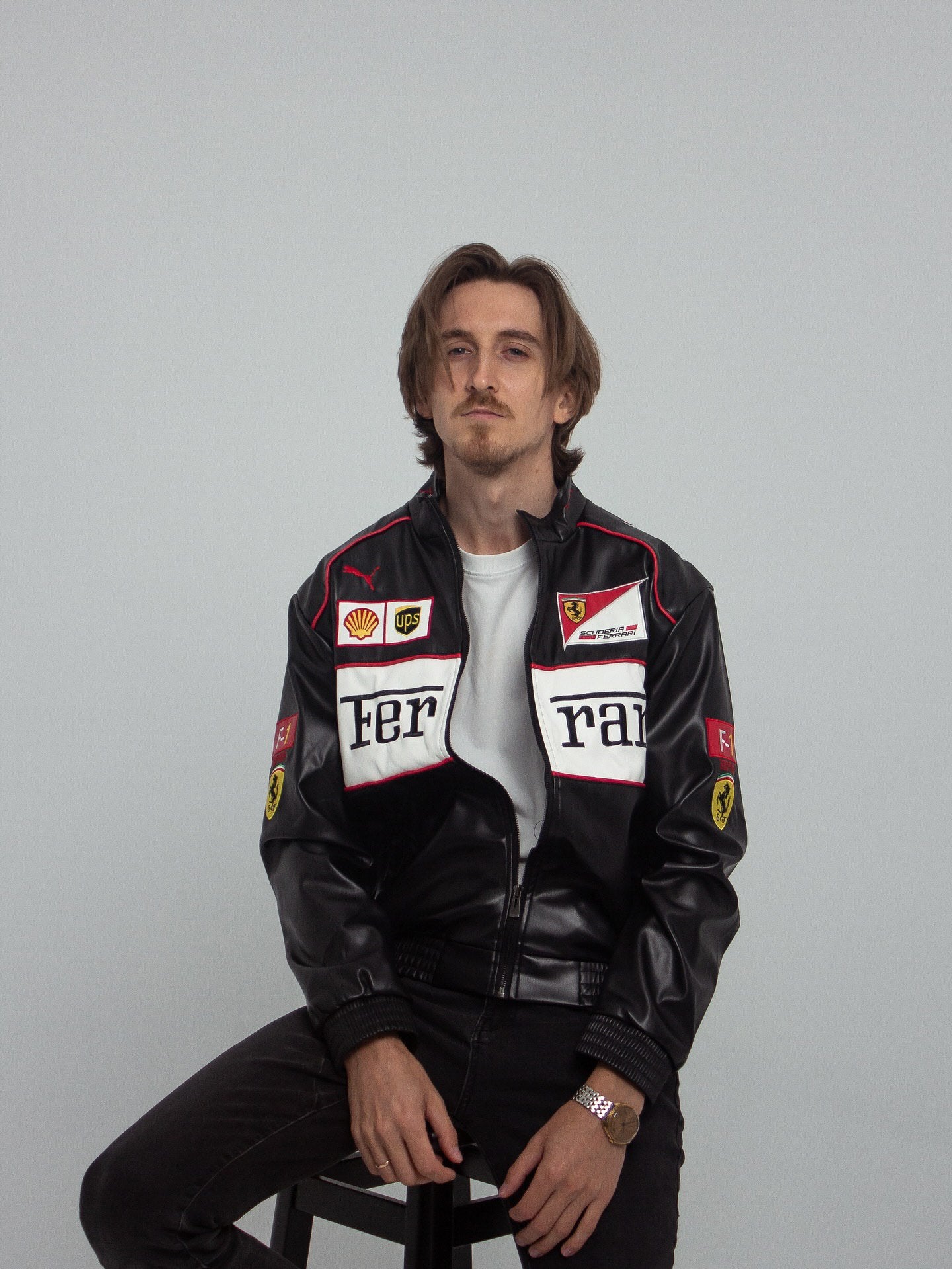 Chaqueta de Cuero Vintage de Ferrari F1 - Edición Blanca