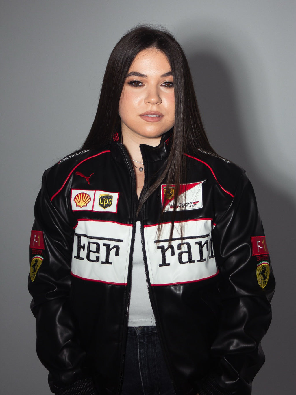 Chaqueta de Cuero Vintage de Ferrari F1 - Edición Blanca