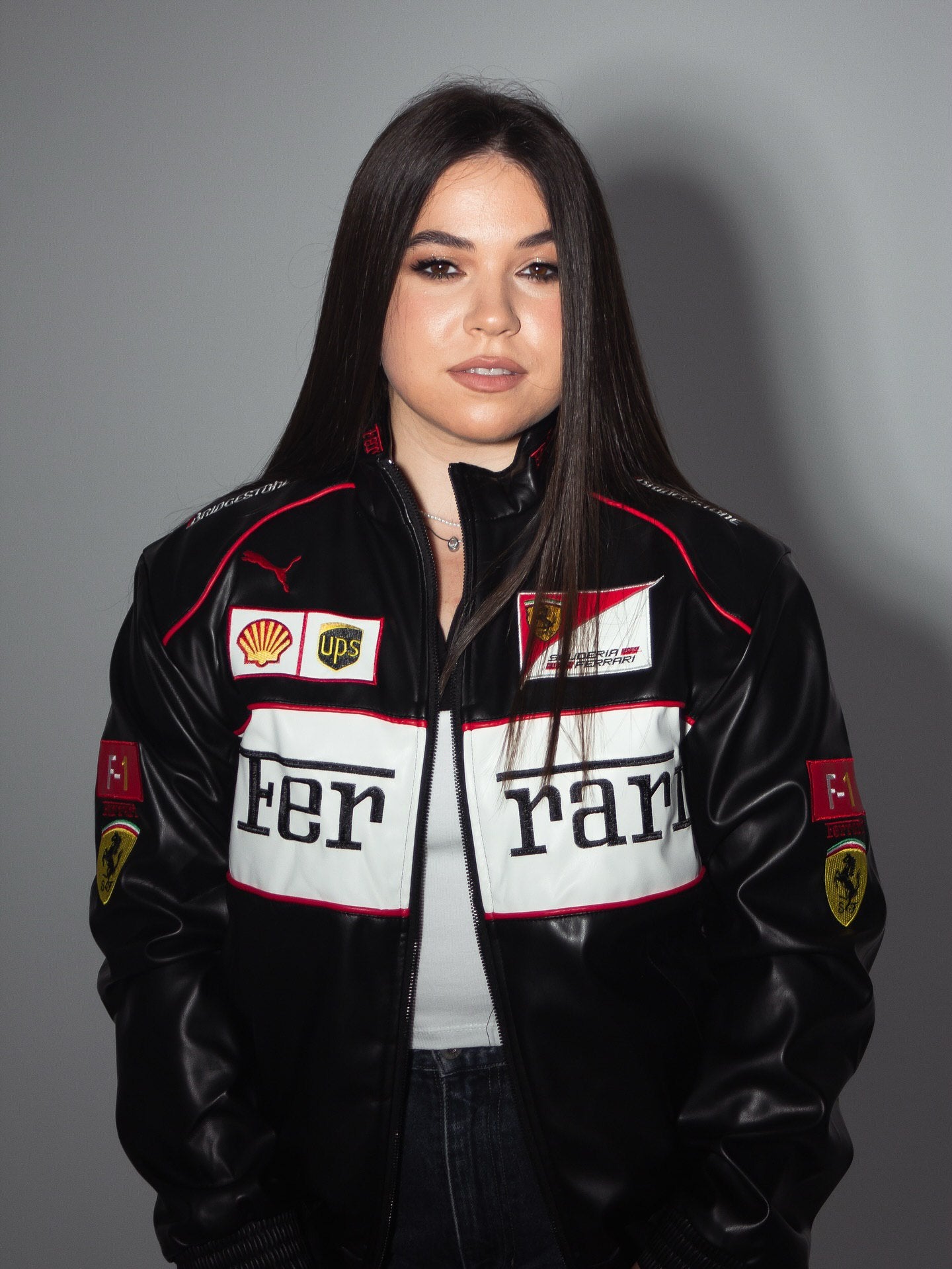 Chaqueta de Cuero Vintage de Ferrari F1 - Edición Blanca