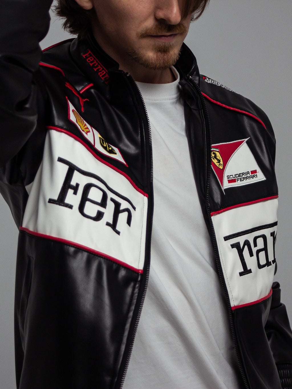 Chaqueta de Cuero Vintage de Ferrari F1 - Edición Blanca
