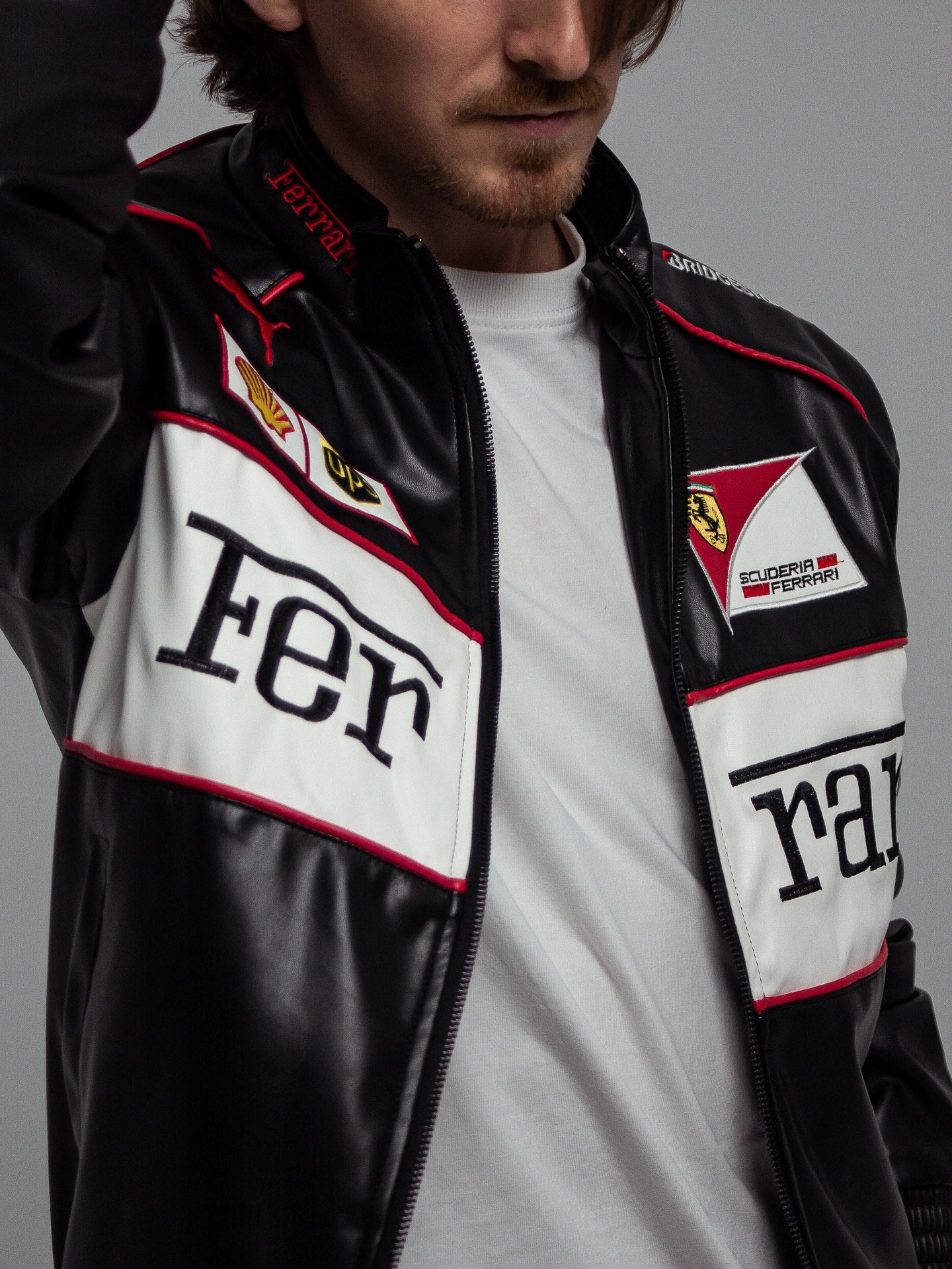 Chaqueta de Cuero Vintage de Ferrari F1 - Edición Blanca