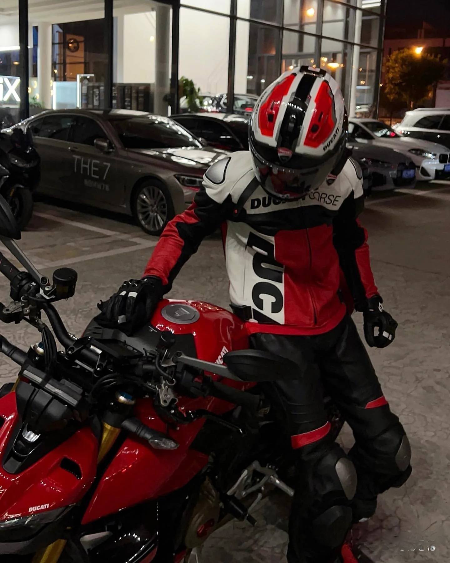 Chaqueta de Cuero Racing Ducati Corse - Estilo Vintage Tricolor