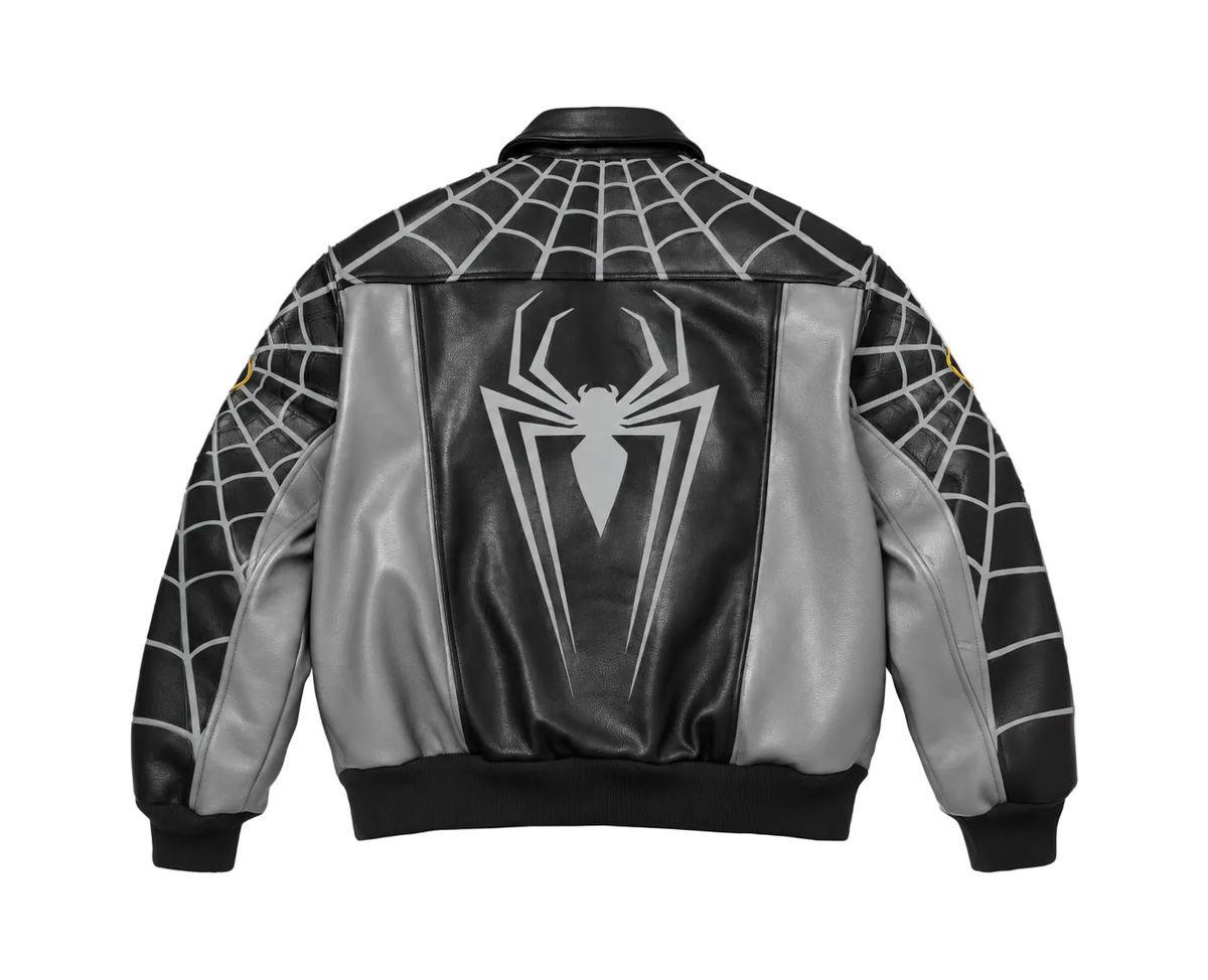 Supreme x Spider Man Leather Jacket 2026 – Titanio negro