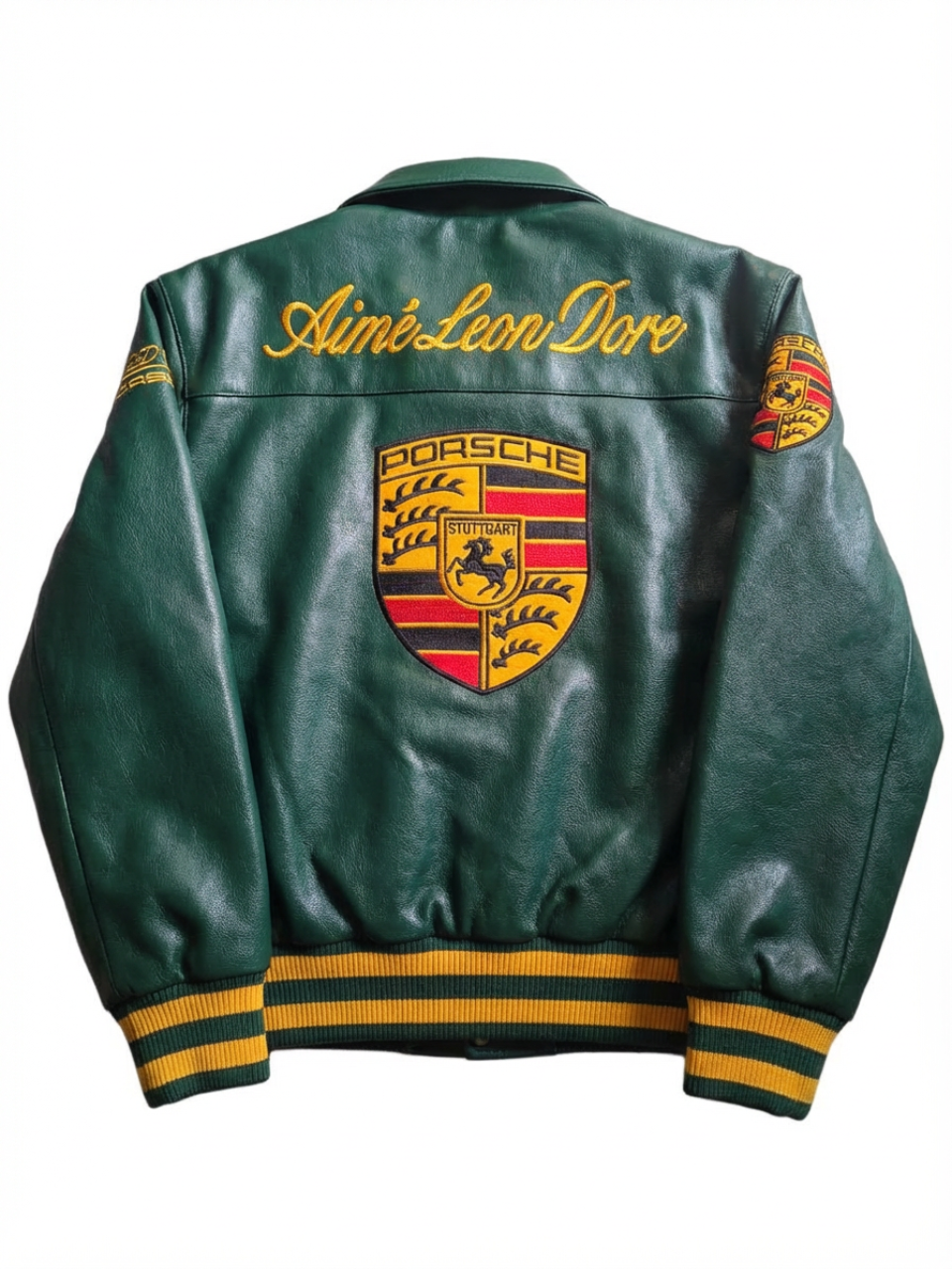 Chaqueta de Cuero Verde Aime Leon Dore × Porsche