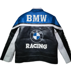 Chaqueta de Cuero BMW y NASCAR - Edición Negro y Azul de Lujo