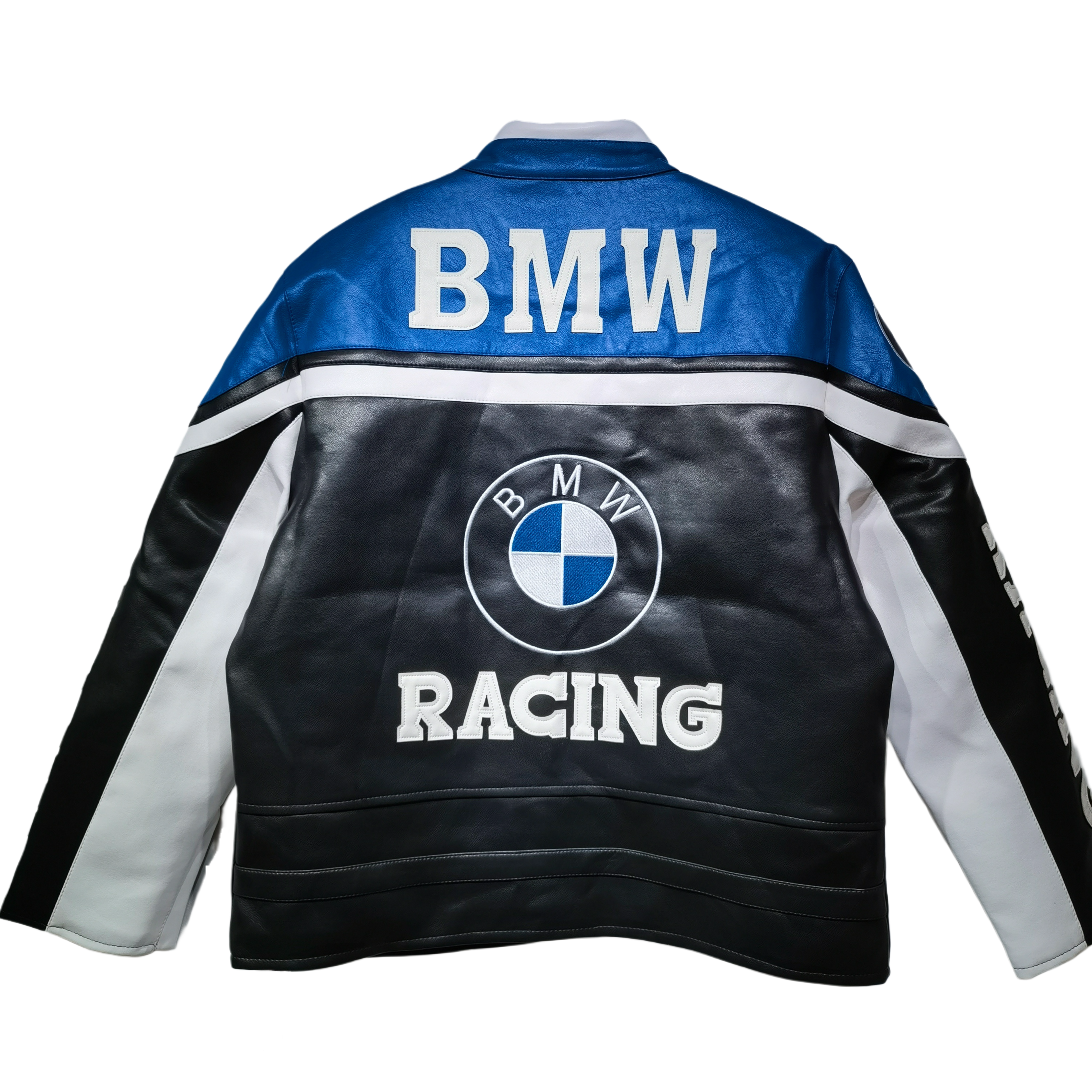 Chaqueta de Cuero BMW y NASCAR - Edición Negro y Azul de Lujo