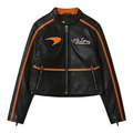 Chaqueta de Cuero Racing McLaren Estilo Vintage - Negro y Naranja