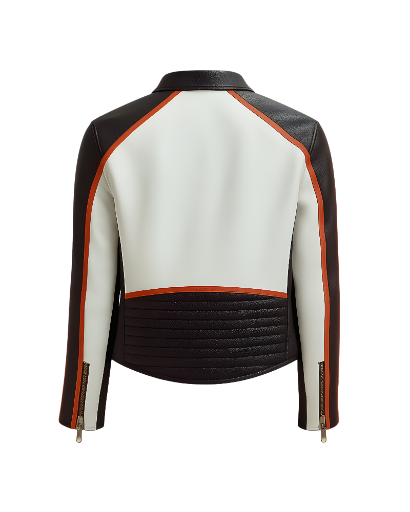 Chaqueta de Cuero Racing McLaren Estilo Vintage - Blanco y Naranja