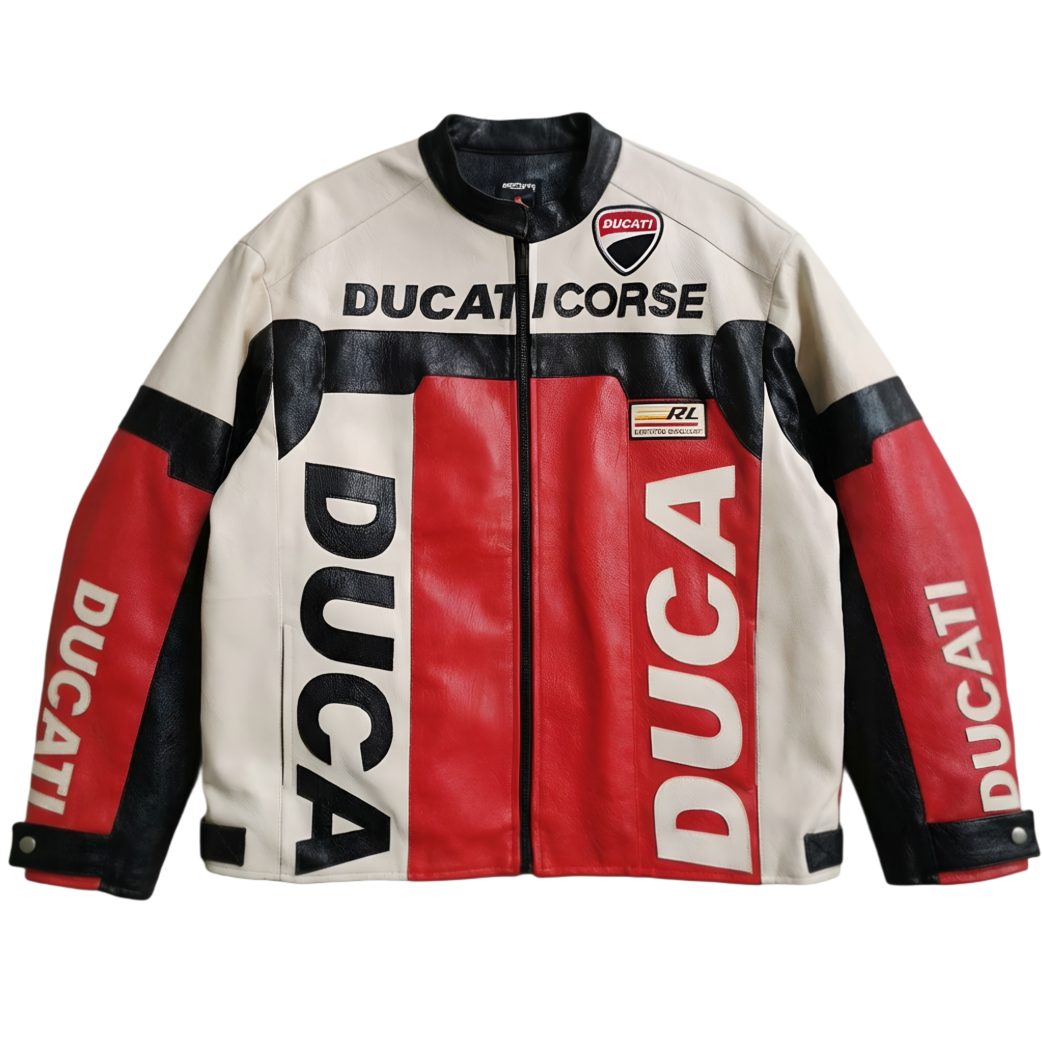 Chaqueta de Cuero Racing Ducati Corse - Estilo Vintage Tricolor