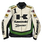 Chaqueta De Cuero Racing Kawasaki x Joe Rocket - Edición Blanco y Verde
