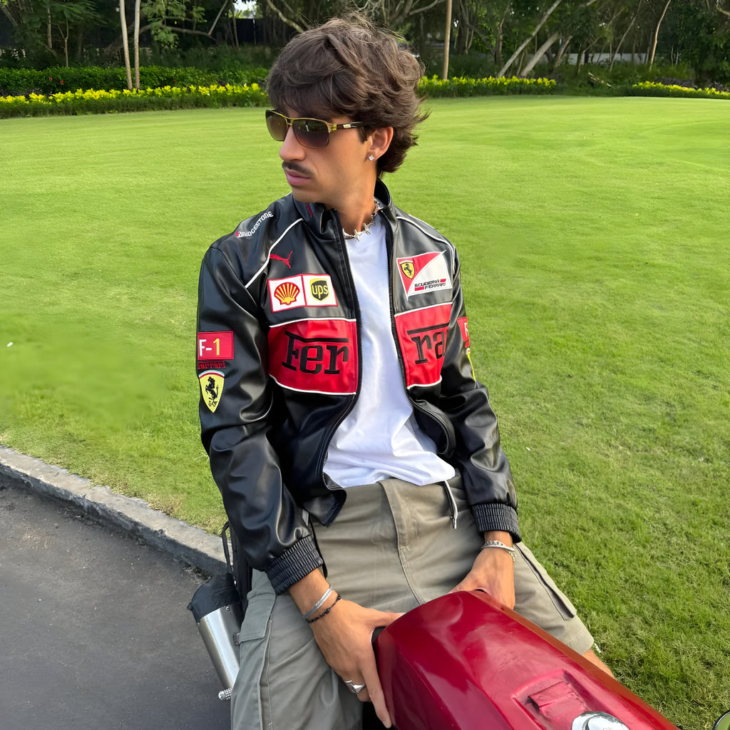 Chaqueta de Cuero Vintage de Ferrari F1 - Edición Roja