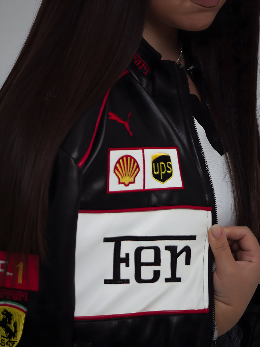 Chaqueta de Cuero Vintage de Ferrari F1 - Edición Blanca