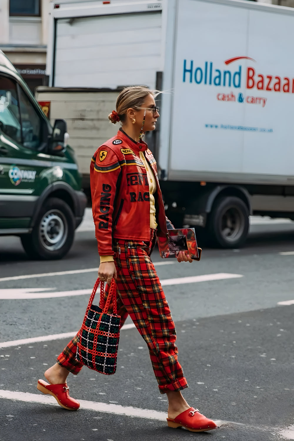 Chaqueta de cuero Ferrari Racing estilo Y2K de motociclista