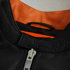 Chaqueta de Cuero Racing McLaren Estilo Vintage - Negro y Naranja