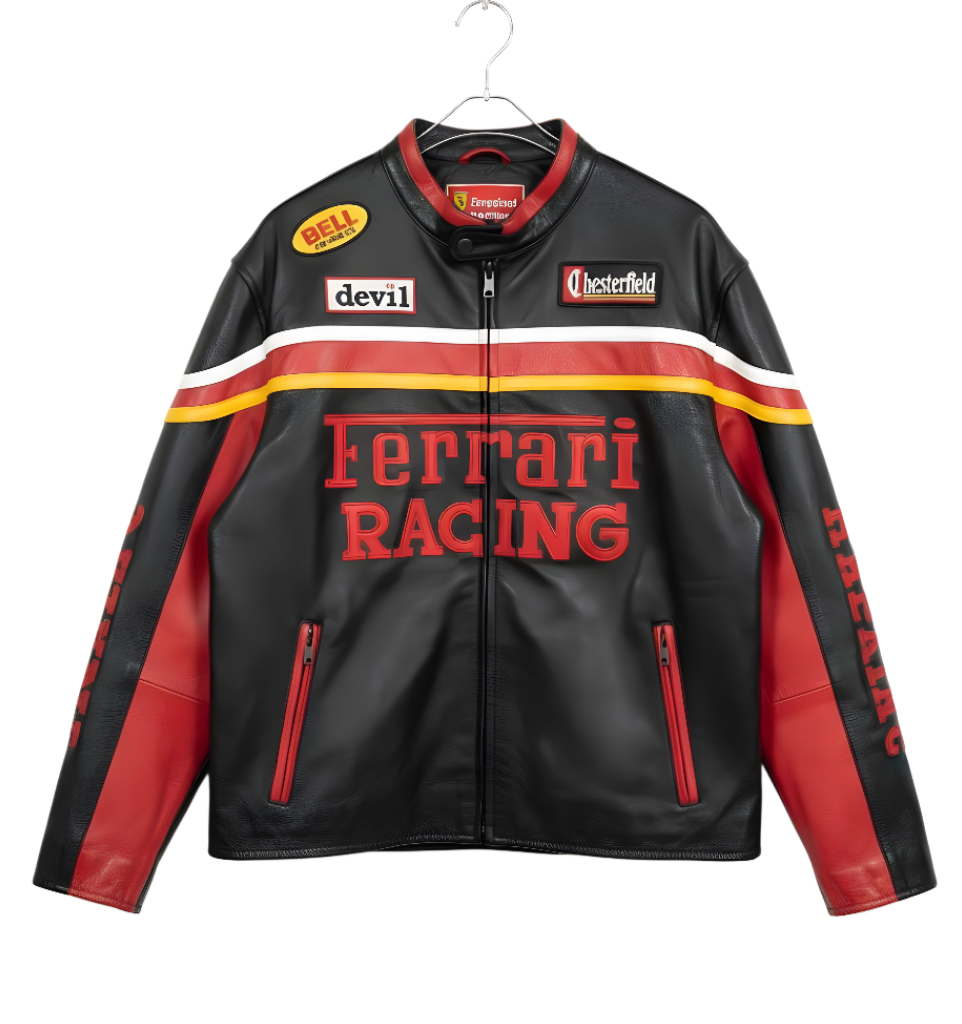 Chaqueta de Cuero Racing Vintage Ferrari - Estilo F1 Retro