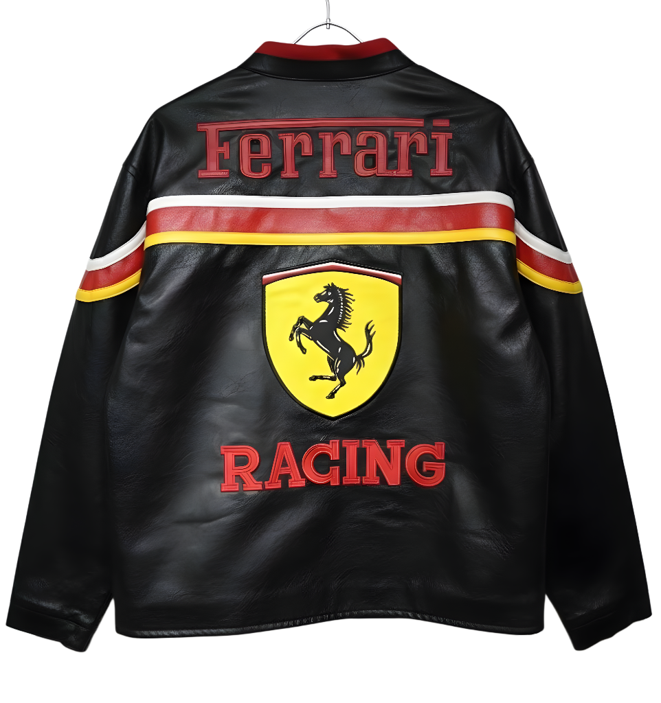Chaqueta de Cuero Racing Vintage Ferrari - Estilo F1 Retro