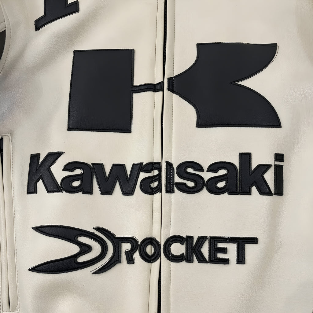 Chaqueta De Cuero Racing Kawasaki x Joe Rocket - Edición Blanco y Verde