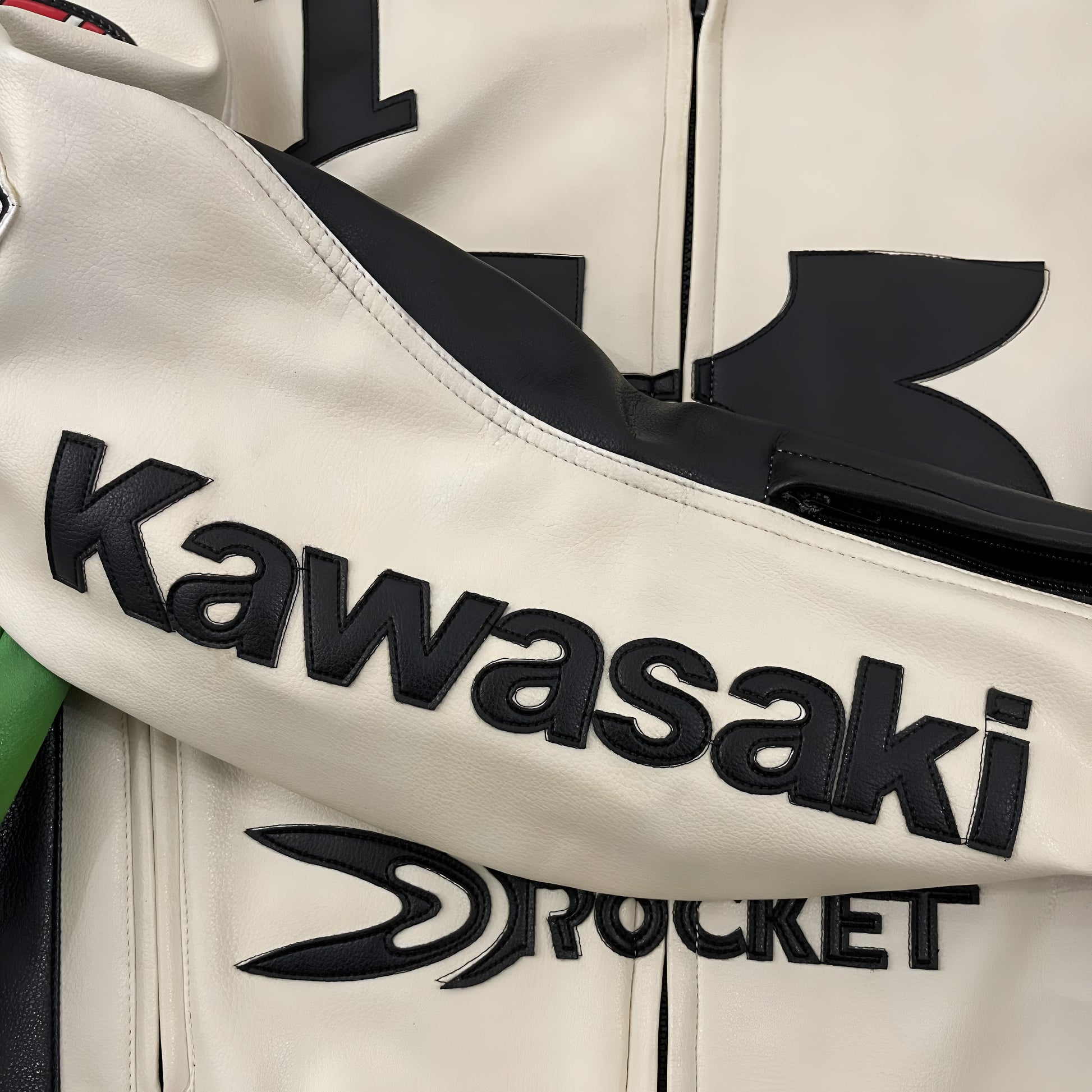 Chaqueta De Cuero Racing Kawasaki x Joe Rocket - Edición Blanco y Verde