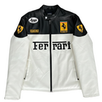 Chaqueta de Cuero Ferrari F1 - Edición Blanco y Negro