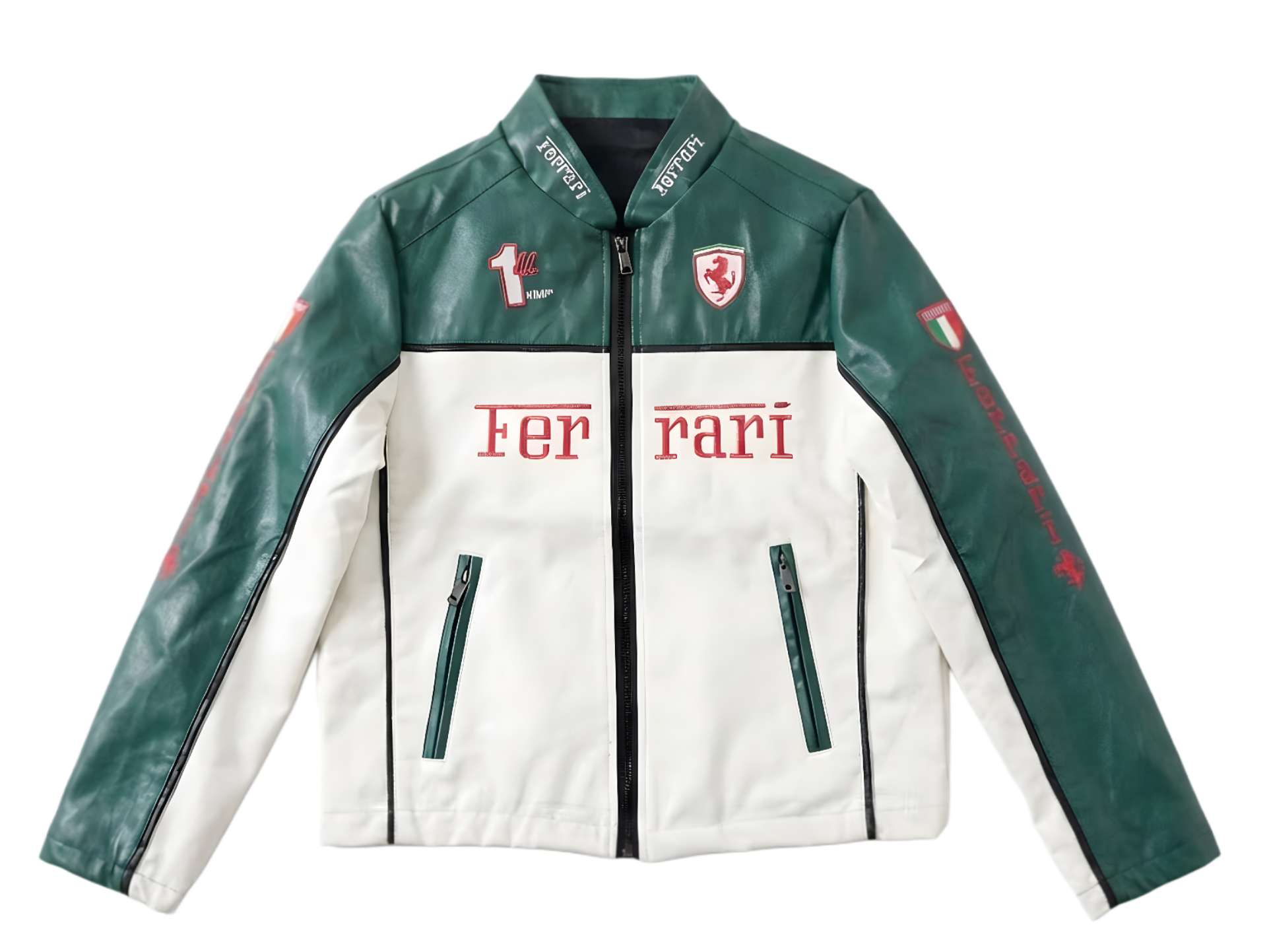 Chaqueta de Cuero Ferrari F1 - Edición Blanco y Verde