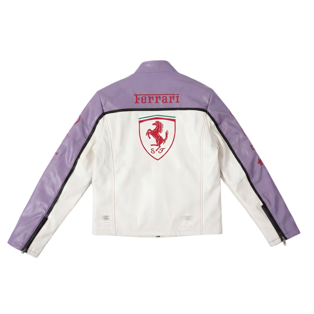 Chaqueta de Cuero Ferrari F1 - Edición Blanco y Purpura