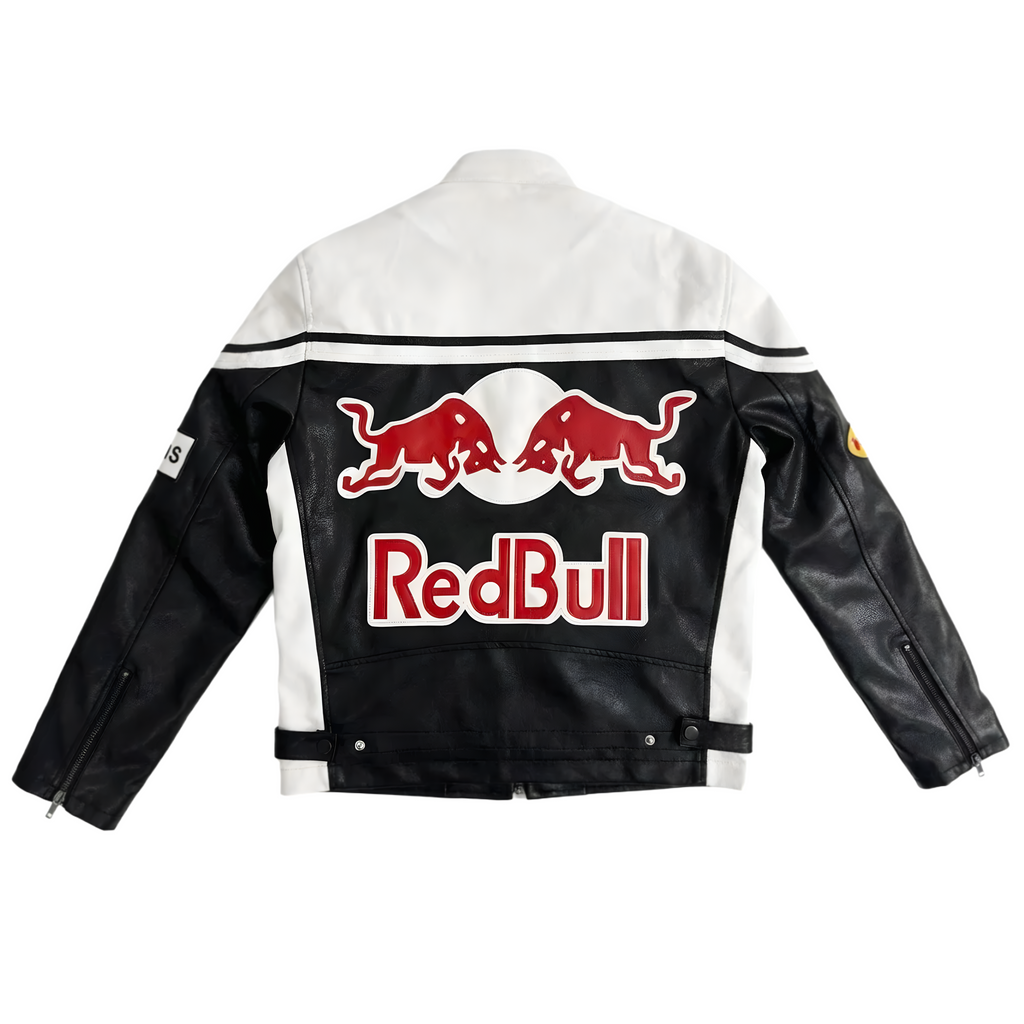 Chaqueta de Cuero Red Bull F1 - Edición Blanco y Negro