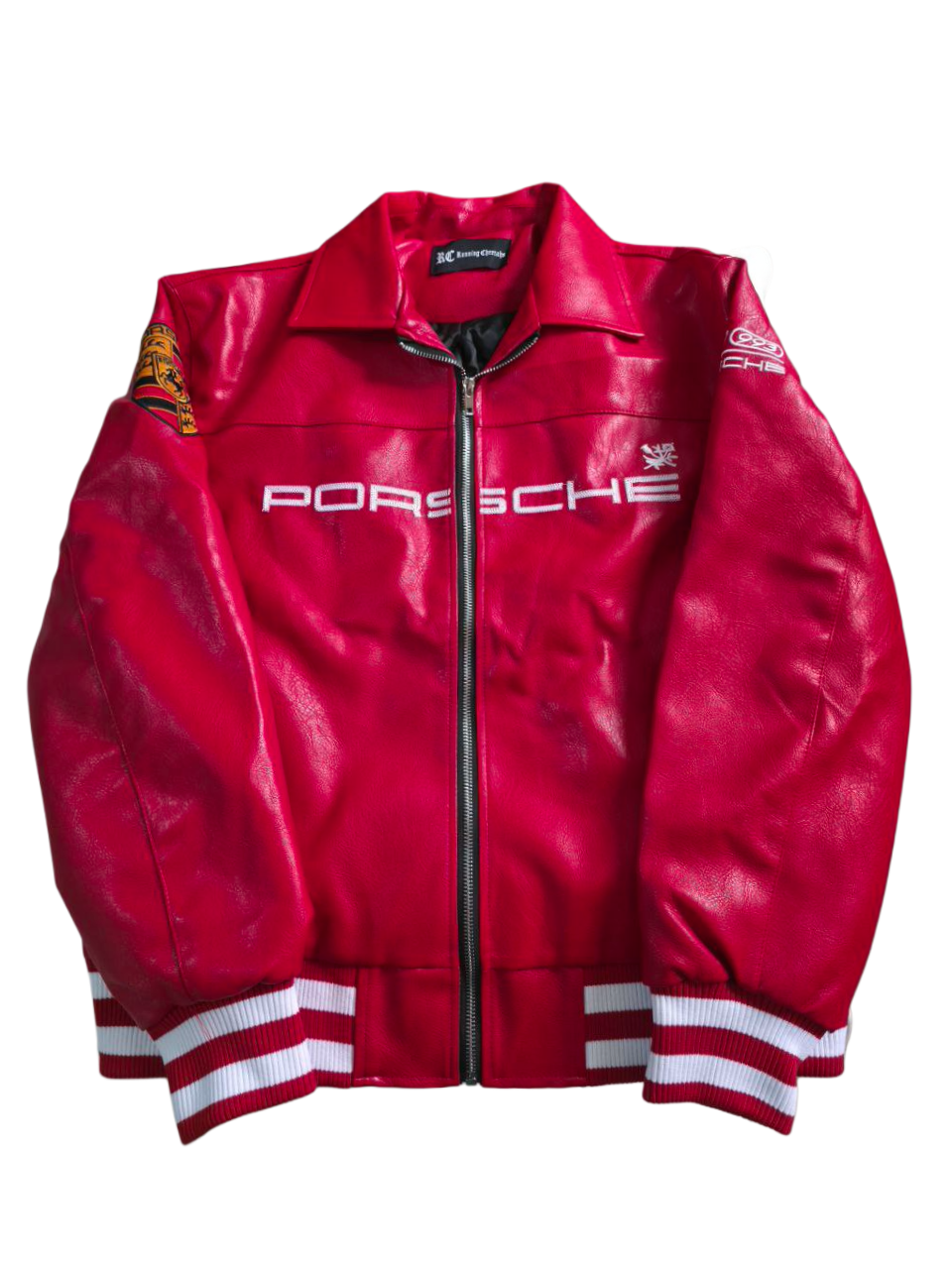 Chaqueta de Cuero Roja Aime Leon Dore × Porsche