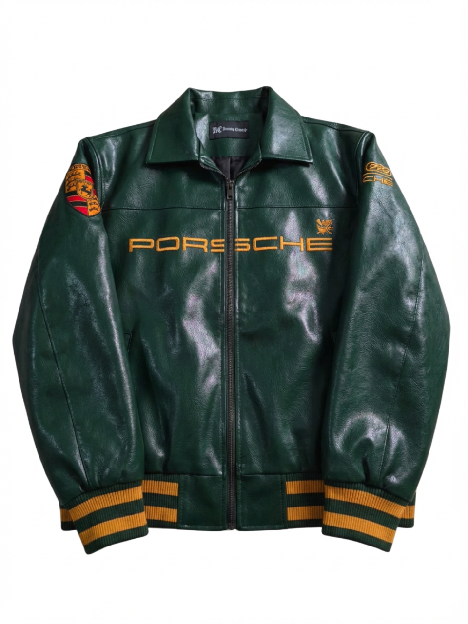 Chaqueta de Cuero Verde Aime Leon Dore × Porsche