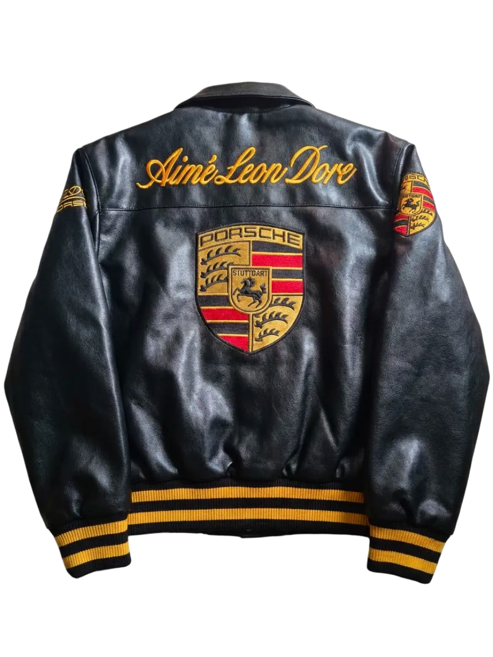 Chaqueta de Cuero Negra Aime Leon Dore × Porsche