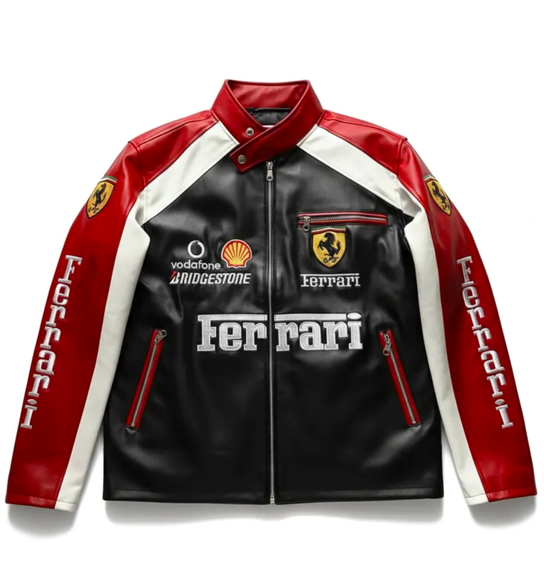Chaqueta de Cuero Ferrari F1 Estilo Racing - Edición de Coleccionista