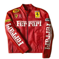 Exclusiva Chaqueta de Cuero Estilo Racing Ferrari F1