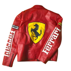 Exclusiva Chaqueta de Cuero Estilo Racing Ferrari F1
