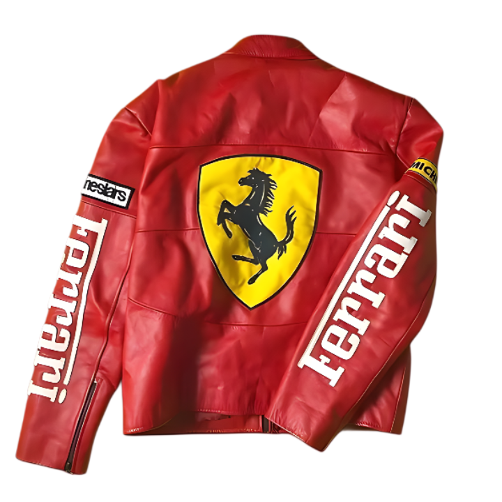 Exclusiva Chaqueta de Cuero Estilo Racing Ferrari F1