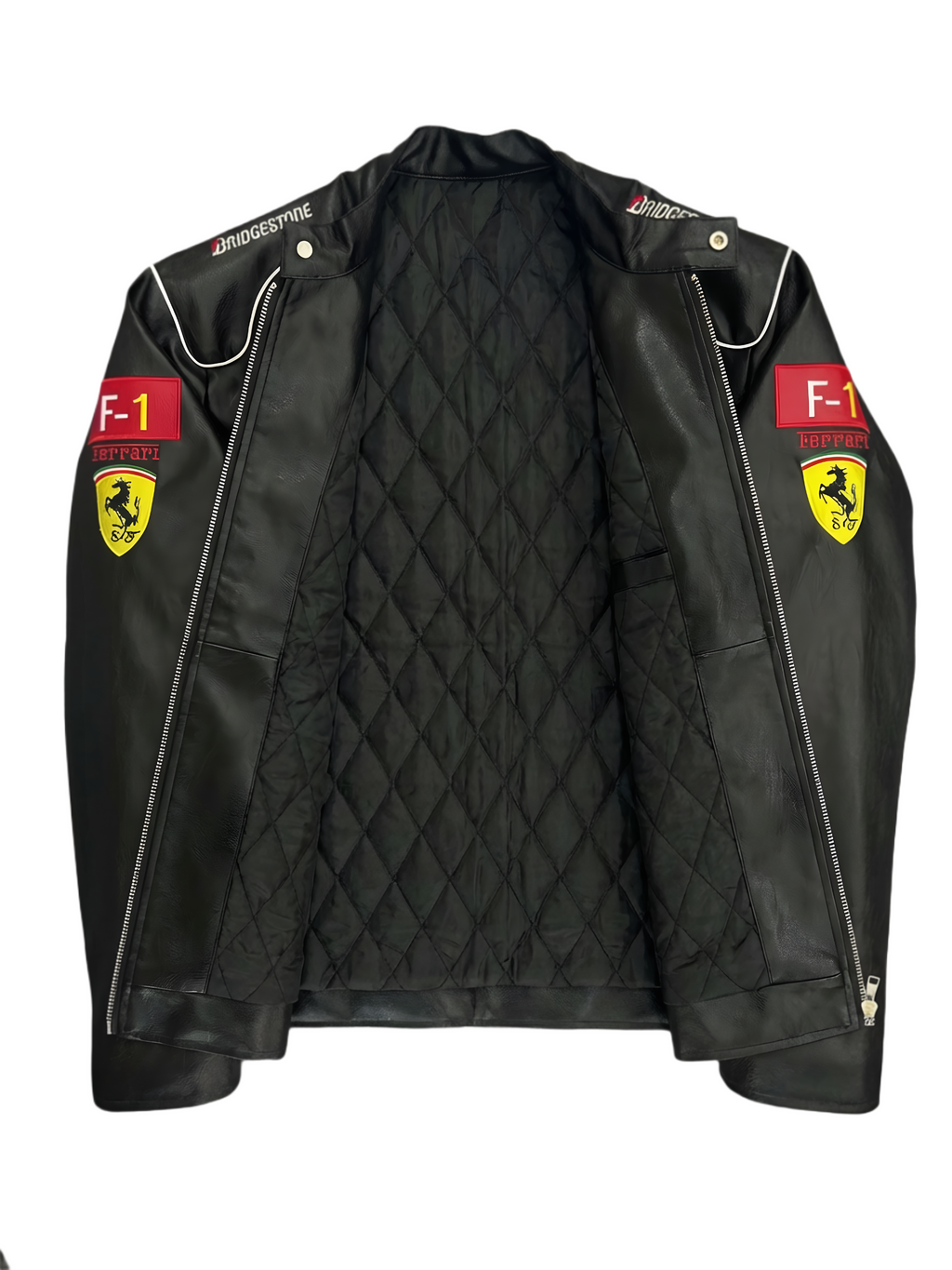 Chaqueta de Cuero Ferrari F1 Clásica - Negro y Rojo