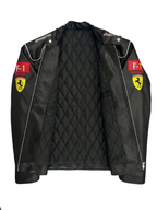 Chaqueta de Cuero Ferrari F1 Clásica - Negro y Rojo