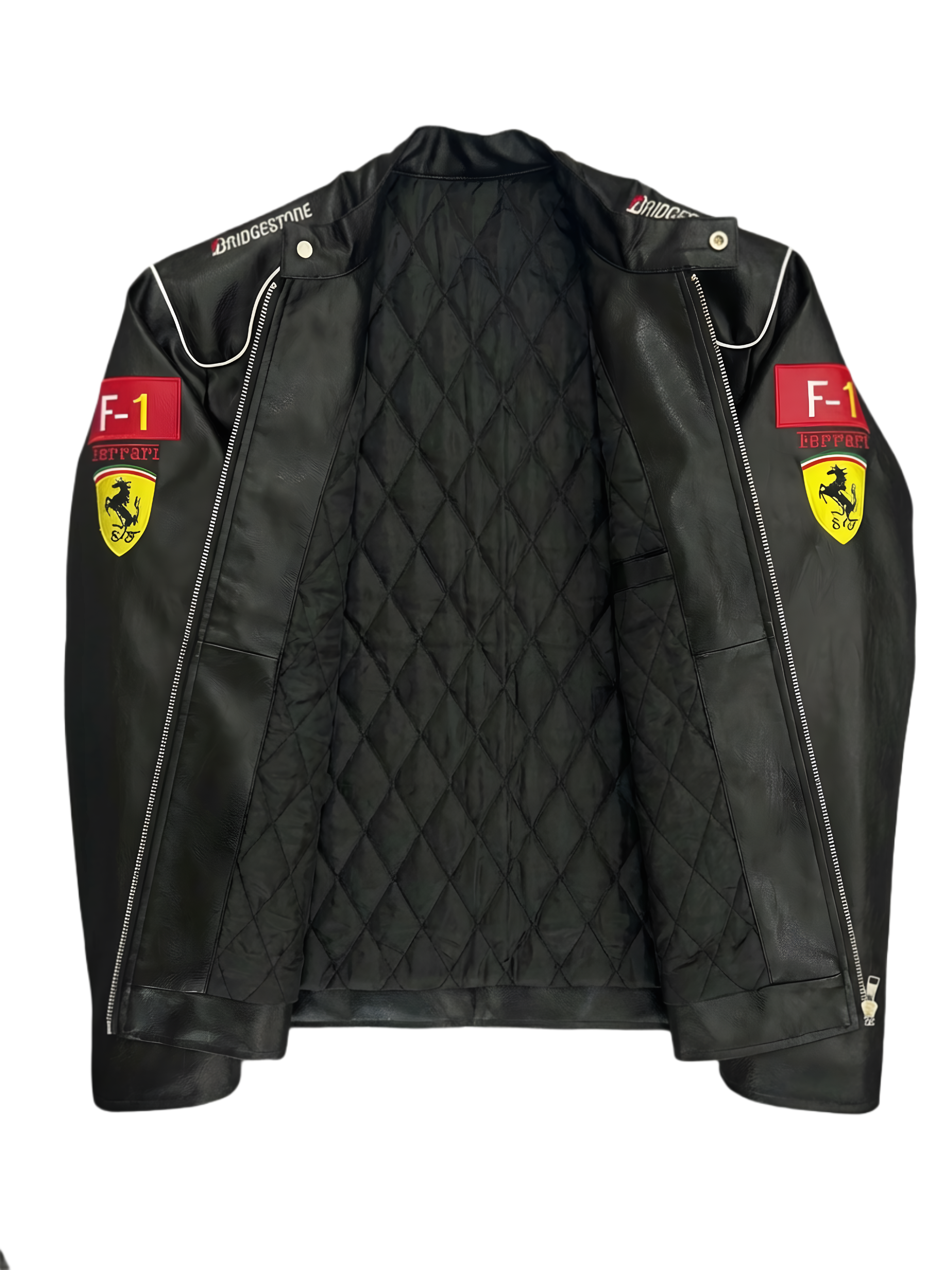 Chaqueta de Cuero Ferrari F1 Clásica - Negro y Rojo