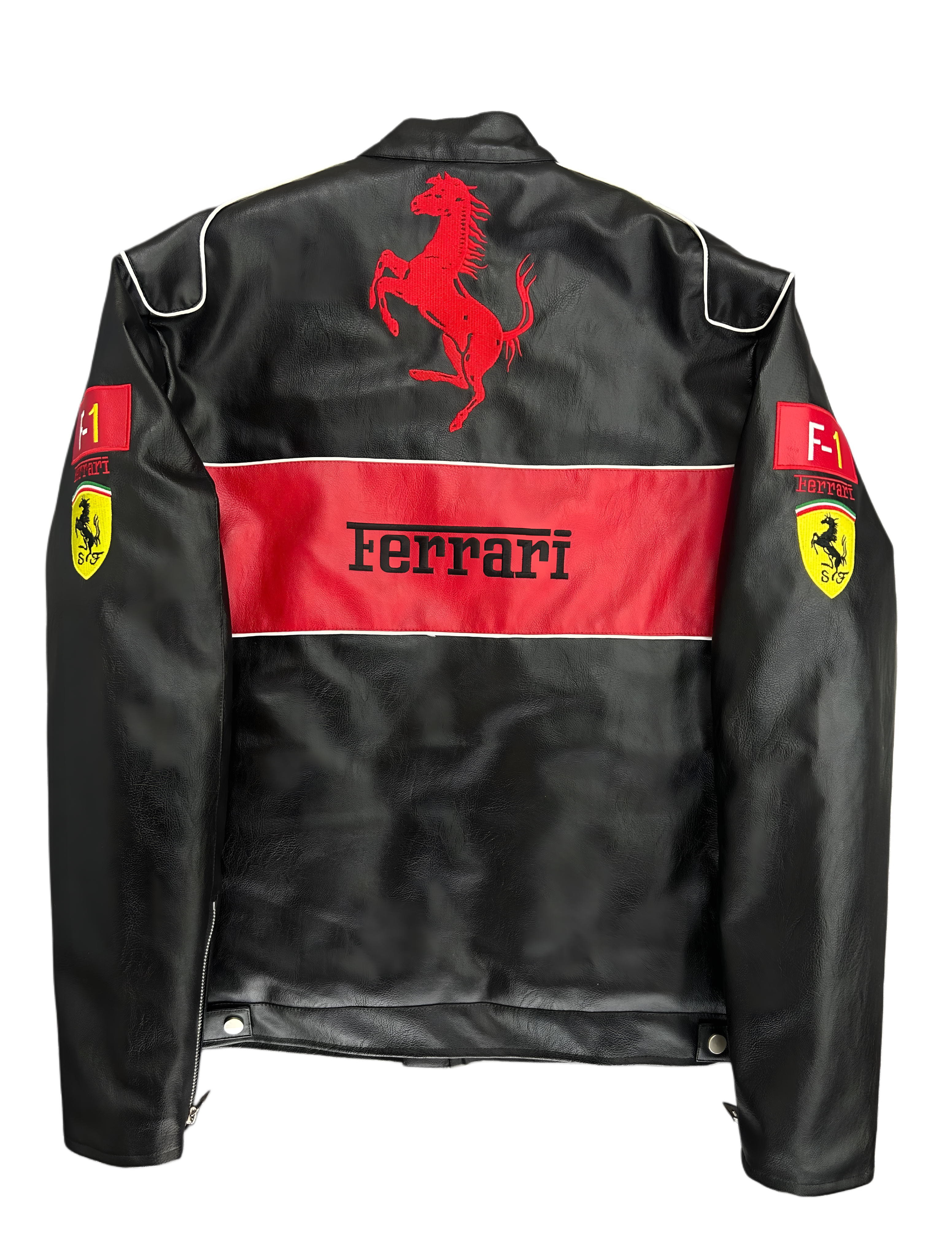 Chaqueta de Cuero Ferrari F1 Clásica - Negro y Rojo