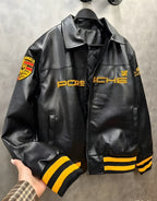 Chaqueta de Cuero Negra Aime Leon Dore × Porsche