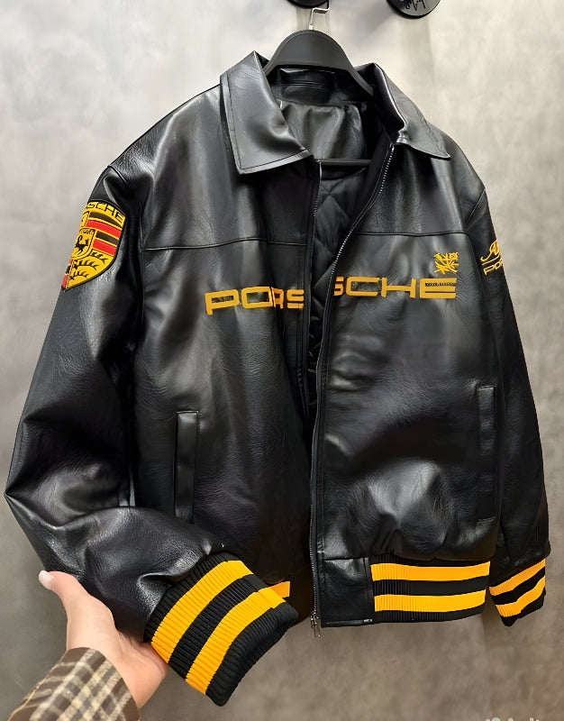 Chaqueta de Cuero Negra Aime Leon Dore × Porsche