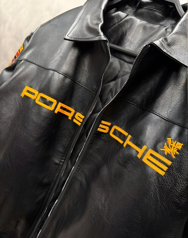 Chaqueta de Cuero Negra Aime Leon Dore × Porsche