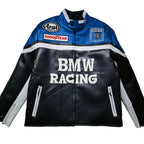 Chaqueta de Cuero BMW y NASCAR - Edición Negro y Azul de Lujo