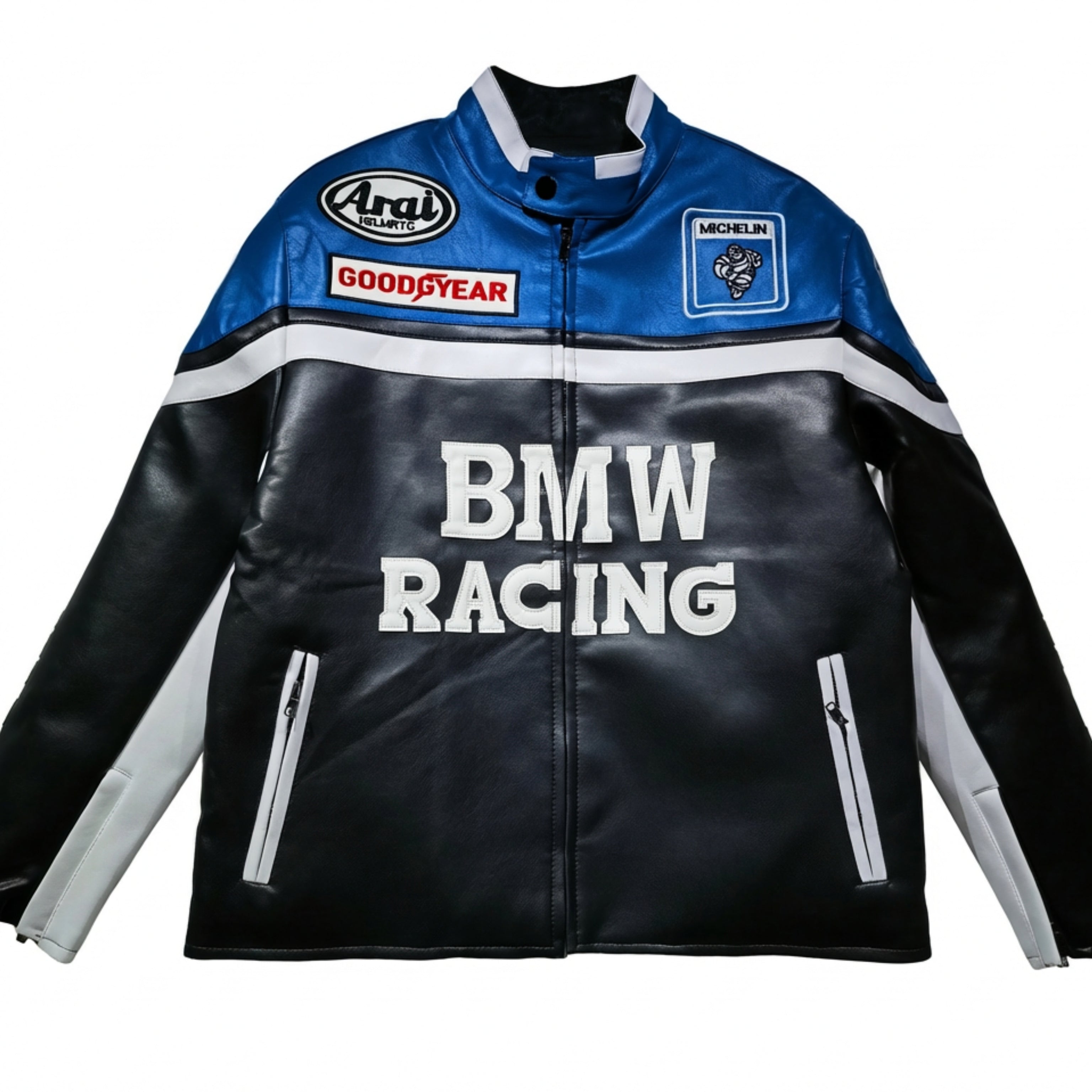 Chaqueta de Cuero BMW y NASCAR - Edición Negro y Azul de Lujo