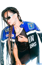 Chaqueta de Cuero BMW y NASCAR - Edición Negro y Azul de Lujo