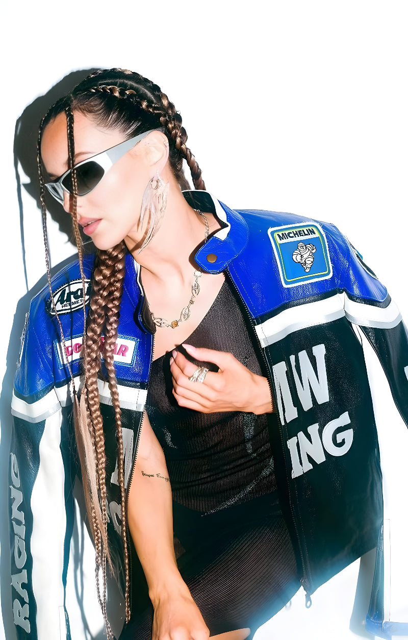 Chaqueta de Cuero BMW y NASCAR - Edición Negro y Azul de Lujo