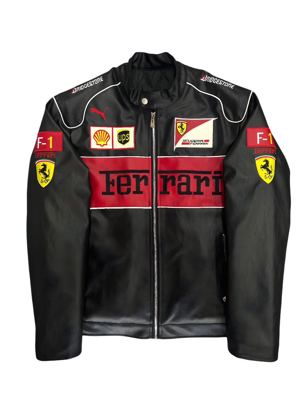 Chaqueta de Cuero Ferrari F1 Clásica - Negro y Rojo
