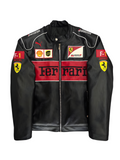 Chaqueta de Cuero Ferrari F1 Clásica - Negro y Rojo