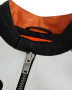 Chaqueta de Cuero Racing McLaren Estilo Vintage - Blanco y Naranja