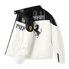 Chaqueta de Cuero Ferrari F1 - Edición Blanco y Negro