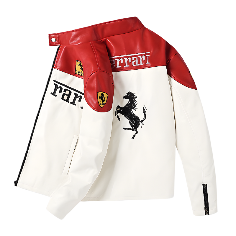 Chaqueta de Cuero Ferrari F1 - Edición Blanco y Rojo